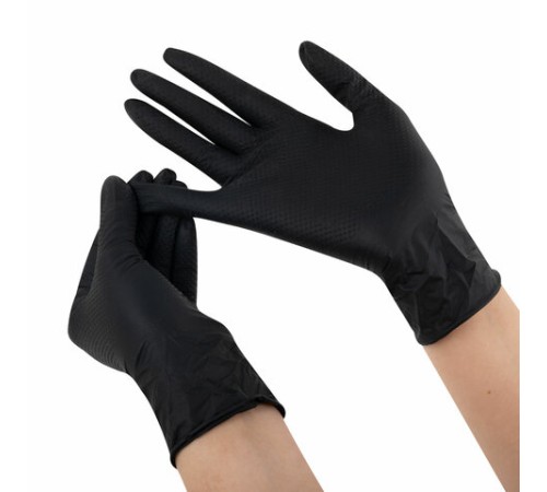 Перчатки нитриловые сверхпрочные с текстурой SFM MEGA TEX BLACK, Германия, 25 пар (50 штук), размер 7-8 (средний)