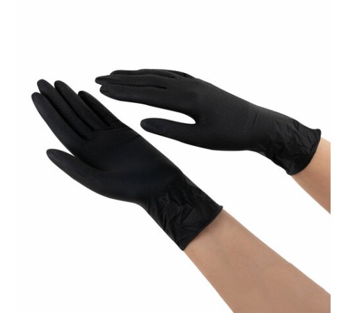 Перчатки нитриловые сверхпрочные с текстурой SFM MEGA TEX BLACK, Германия, 25 пар (50 штук), размер 7-8 (средний)