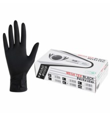 Перчатки нитриловые сверхпрочные с текстурой SFM MEGA TEX BLACK, Германия, 25 пар (50 штук), размер 9-10, XL (очень большой)