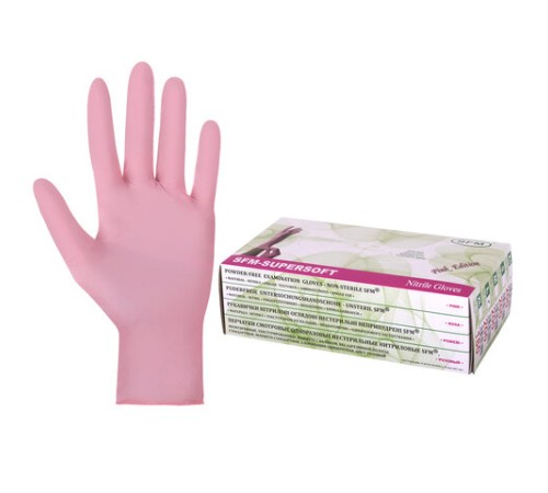 Перчатки нитриловые смотровые SFM Supersoft PINK, Германия, 100 пар (200 штук), размер 9-10, L (большой), розовые