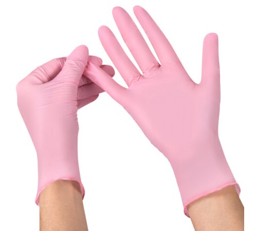 Перчатки нитриловые смотровые SFM Supersoft PINK, Германия, 100 пар (200 штук), размер 9-10, L (большой), розовые