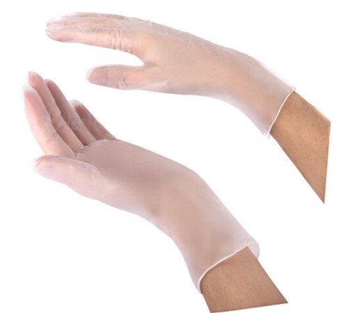 Перчатки виниловые смотровые 50 пар (100 штук), размер 7-8, M (средний), прозрачные, SFM, Германия