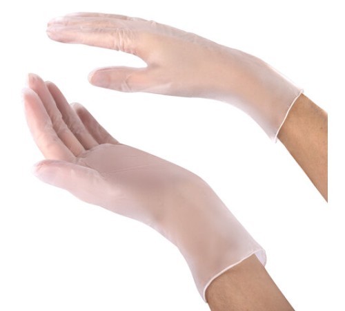 Перчатки виниловые смотровые 50 пар (100 штук), размер 8-9, L (большой), прозрачные, SFM, Германия