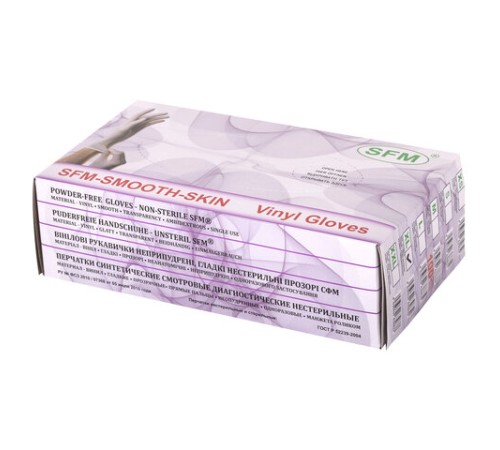 Перчатки виниловые смотровые 50 пар (100 штук), размер 9-10, XL (очень большой), прозрачные, SFM, Германия