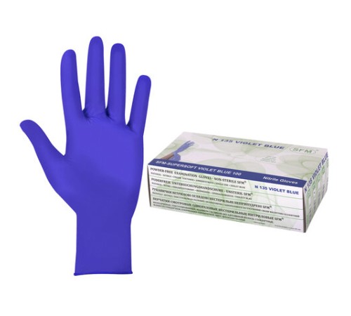 Перчатки нитриловые смотровые SFM Supersoft N135, Германия, 100 пар (200 штук), размер 8-9, L (большой), фиолетовые