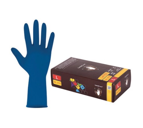 Перчатки латексные смотровые 25 пар (50 штук), размер 8-9, L (большой), синие, SAFE&CARE High Risk DL/TL210