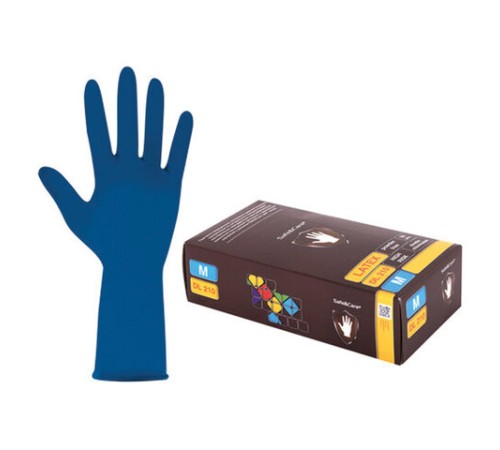 Перчатки латексные смотровые 25 пар (50 штук), размер 7-8, M (средний), синие, SAFE&CARE High Risk DL/TL210