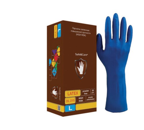 Перчатки латексные смотровые 25 пар (50 штук), размер 8-9, L (большой), повышенной прочности, SAFE&CARE High Risk DL215
