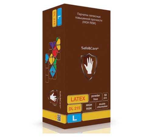 Перчатки латексные смотровые 25 пар (50 штук), размер 8-9, L (большой), повышенной прочности, SAFE&CARE High Risk DL215