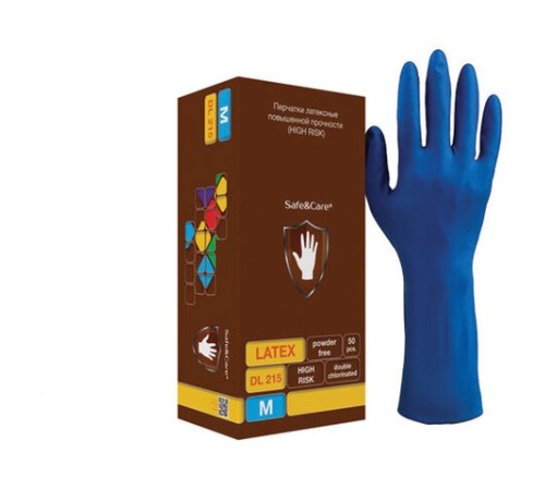 Перчатки латексные смотровые 25 пар (50 штук), размер 7-8, M (средний), повышенной прочности, SAFE&CARE High Risk DL215