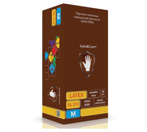 Перчатки латексные смотровые 25 пар (50 штук), размер 7-8, M (средний), повышенной прочности, SAFE&CARE High Risk DL215