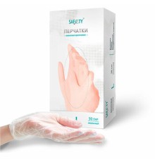 Перчатки виниловые смотровые 50 пар (100 штук), размер 8-9, L (большой), прозрачные SAF&TY