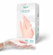 Перчатки виниловые смотровые 50 пар (100 штук), размер 7-8, M (средний), прозрачные, SAF&TY