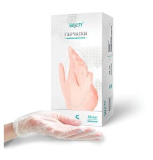 Перчатки виниловые смотровые 50 пар (100 штук), размер 6-7, S (малый), прозрачные SAF&TY