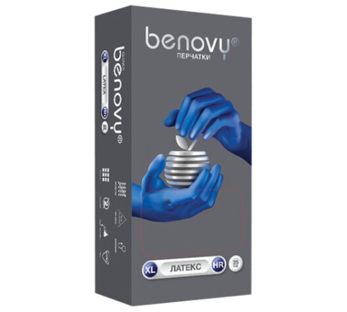 Перчатки латексные смотровые 25 пар (50 штук), прочные, размер 9-10, XL (очень большой), BENOVY High Risk