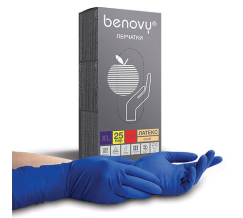 Перчатки латексные смотровые 25 пар (50 штук), прочные, размер 9-10, XL (очень большой), BENOVY High Risk