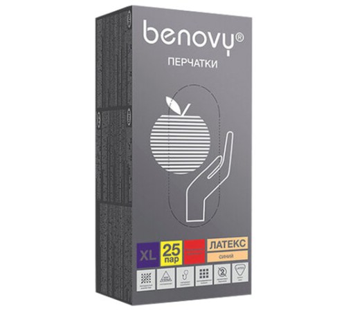 Перчатки латексные смотровые 25 пар (50 штук), прочные, размер 9-10, XL (очень большой), BENOVY High Risk