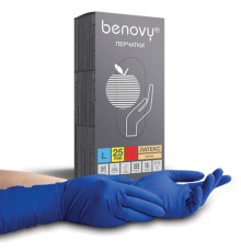 Перчатки латексные смотровые 25 пар (50 штук), прочные, размер 8-9, L (большой), BENOVY High Risk