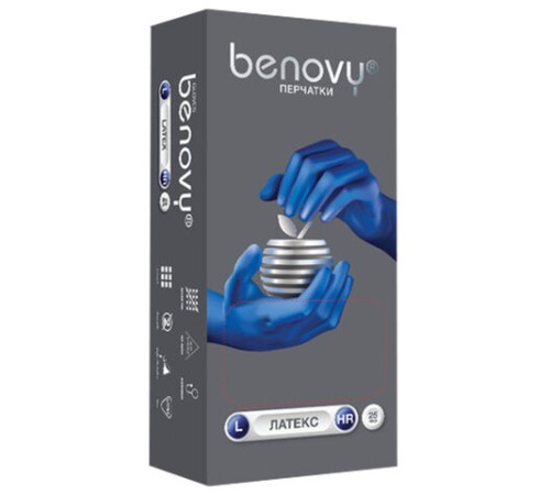 Перчатки латексные смотровые 25 пар (50 штук), прочные, размер 8-9, L (большой), BENOVY High Risk