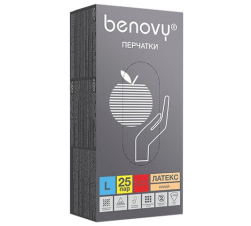 Перчатки латексные смотровые 25 пар (50 штук), прочные, размер 8-9, L (большой), BENOVY High Risk