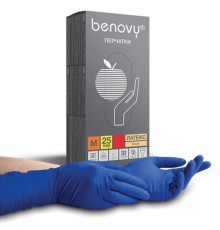 Перчатки латексные смотровые 25 пар (50 штук), прочные, размер 7-8, M (средний), BENOVY High Risk