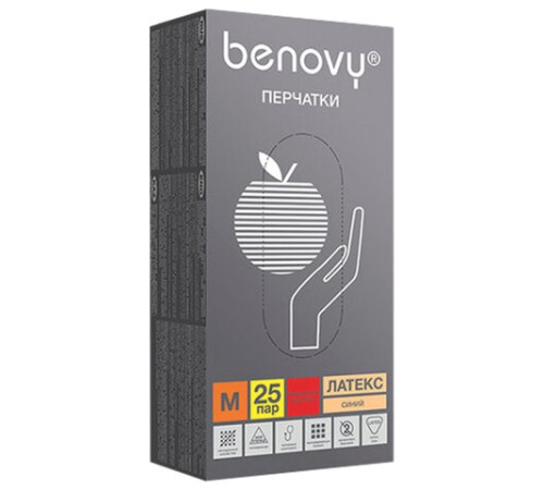 Перчатки латексные смотровые 25 пар (50 штук), прочные, размер 7-8, M (средний), BENOVY High Risk