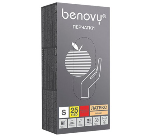 Перчатки латексные смотровые 25 пар (50 штук), прочные, размер 6-7, S (малый), BENOVY High Risk