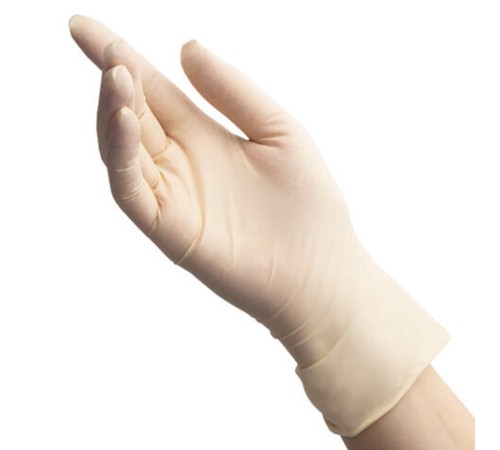 Перчатки латексные смотровые 50 пар (100 штук), размер 6-7, S (малый), бежевые, BENOVY Latex Chlorinated