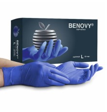 Перчатки нитриловые смотровые 50 пар (100 штук), размер 8-9, L (большой), сиреневые, BENOVY MultiColor