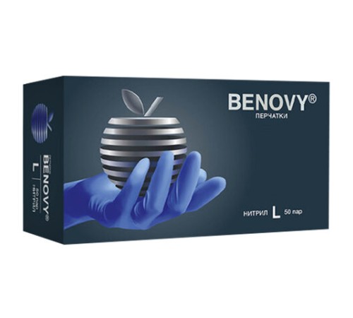 Перчатки нитриловые смотровые 50 пар (100 штук), размер 8-9, L (большой), сиреневые, BENOVY MultiColor