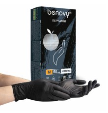 Перчатки нитриловые смотровые 50 пар (100 штук), размер 7-8, M (средний), черные, BENOVY MultiColor, К