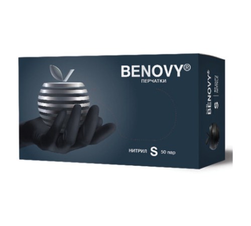 Перчатки нитриловые смотровые 50 пар (100 шт.) размер S (малый) черные BENOVY MultiColor, ЧЗ, К
