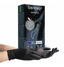 Перчатки нитриловые смотровые 50 пар (100 штук), размер 9-10, XL (очень большой), черные, BENOVY MultiColor, К