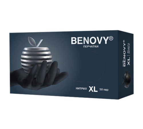 Перчатки нитриловые смотровые 50 пар (100 штук), размер 9-10, XL (очень большой), черные, BENOVY MultiColor, К