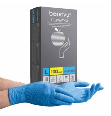 Перчатки нитриловые смотровые 100 пар (200 штук), размер 8-9, L (большой), голубые, BENOVY Nitrile Chlorinated, М