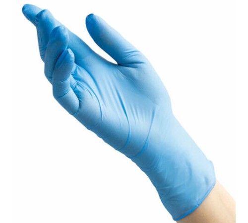Перчатки нитриловые смотровые 100 пар (200 штук), размер 8-9, L (большой), голубые, BENOVY Nitrile Chlorinated, М