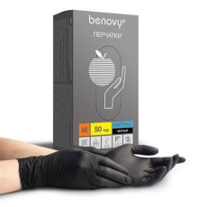 Перчатки нитриловые смотровые 50 пар (100 штук), размер 7-8, M (средний), черные, BENOVY Nitrile Chlorinated, М