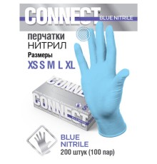 Перчатки нитриловые смотровые 100 пар (200 штук), размер 7-8, М (средний), голубые, CONNECT, CON-N2-INT-02