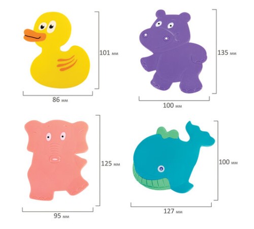 Мини-коврик для ванной набор 8 штук, АССОРТИ, BRAUBERG KIDS, картонная коробка, 665186