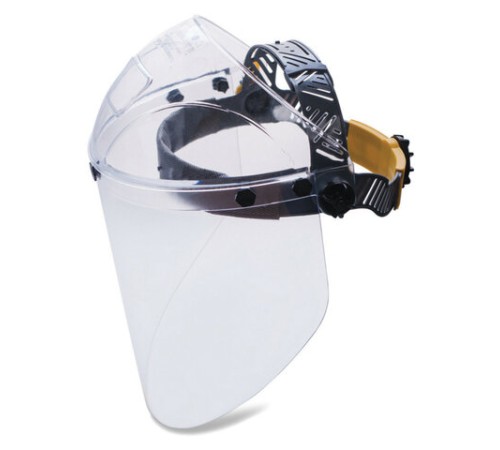 Щиток защитный лицевой РОСОМЗ НБТ2 Визион Titan, экран из поликарбоната 220х385 мм, толщиной 2мм, ударопрочный козырек, наголовное крепление, 424390