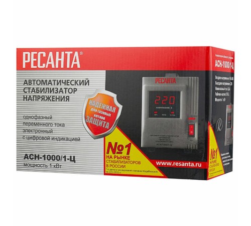 Стабилизатор РЕСАНТА АСН-1000/1-Ц, 1000 Вт, 140-260 В, напольный, 63/6/2