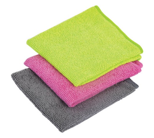 Салфетки из МИКРОФИБРЫ универсальные, 30х30 см, КОМПЛЕКТ 3 шт., ассорти (розовый, зеленый, серый), 180 г/м2, LAIMA, 700054