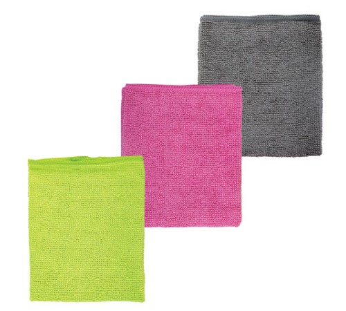Салфетки из МИКРОФИБРЫ универсальные, 30х30 см, КОМПЛЕКТ 3 шт., ассорти (розовый, зеленый, серый), 180 г/м2, LAIMA, 700054