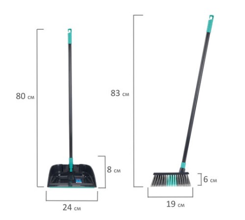 Совок для мусора КОМПЛЕКТ щетка + совок + 2 рукоятки 80 см и 83 см с резьбой, ЛЕНИВКА, LAIMA, 700055