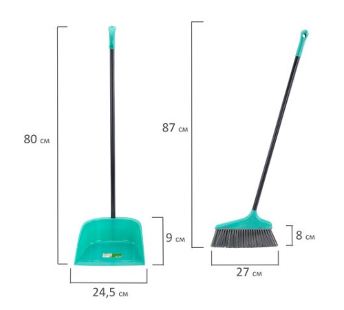 Совок для мусора КОМПЛЕКТ щетка + совок + 2 рукоятки 80 см и 87 см с резьбой, ЛЕНИВКА, ЛЮБАША, 700056