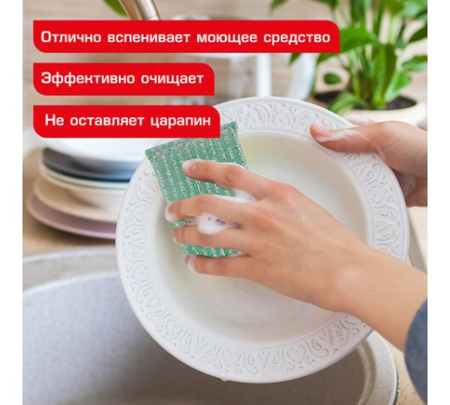 Губка-скрабер 13х8,5х1,5 см, поролон + абразивная оплетка, КОМПЛЕКТ 2 штуки, посуда, уборка, LAIMA, 700057