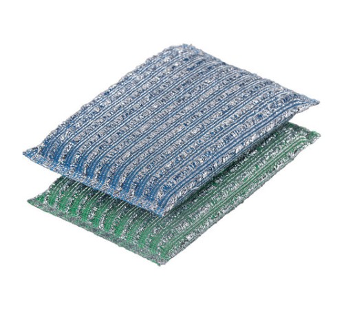 Губка-скрабер 13х8,5х1,5 см, поролон + абразивная оплетка, КОМПЛЕКТ 2 штуки, посуда, уборка, LAIMA, 700057