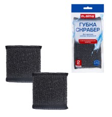 Губка-скрабер 11х10х1,5 см, поролон + металлическая оплетка КОМПЛЕКТ 2 штуки, посуда, уборка, LAIMA, 700058