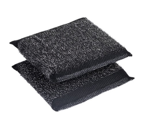 Губка-скрабер 11х10х1,5 см, поролон + металлическая оплетка КОМПЛЕКТ 2 штуки, посуда, уборка, LAIMA, 700058