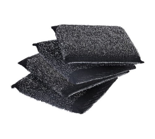 Губка-скрабер 11х10х1,5 см, поролон + металлическая оплетка, КОМПЛЕКТ 4 штуки, посуда, уборка, LAIMA, 700059